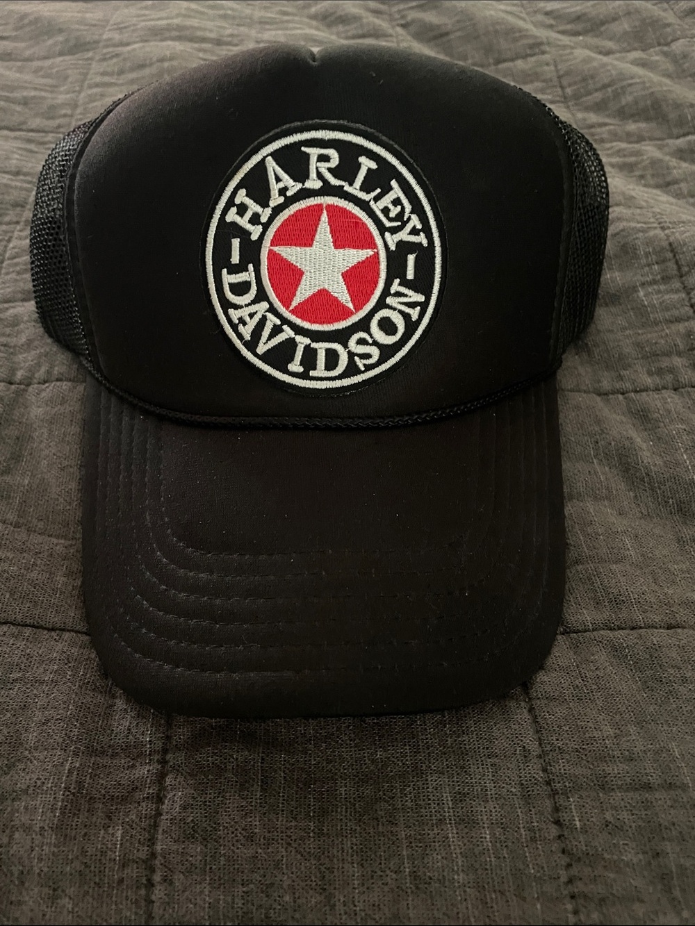 Harley‑Davidson Black Trucker Hat with Red Star Patch
